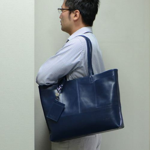 牛革 日本製 革 トートバッグ メンズ 大きめ b4 紺色 コン ネイビー ビジカジ