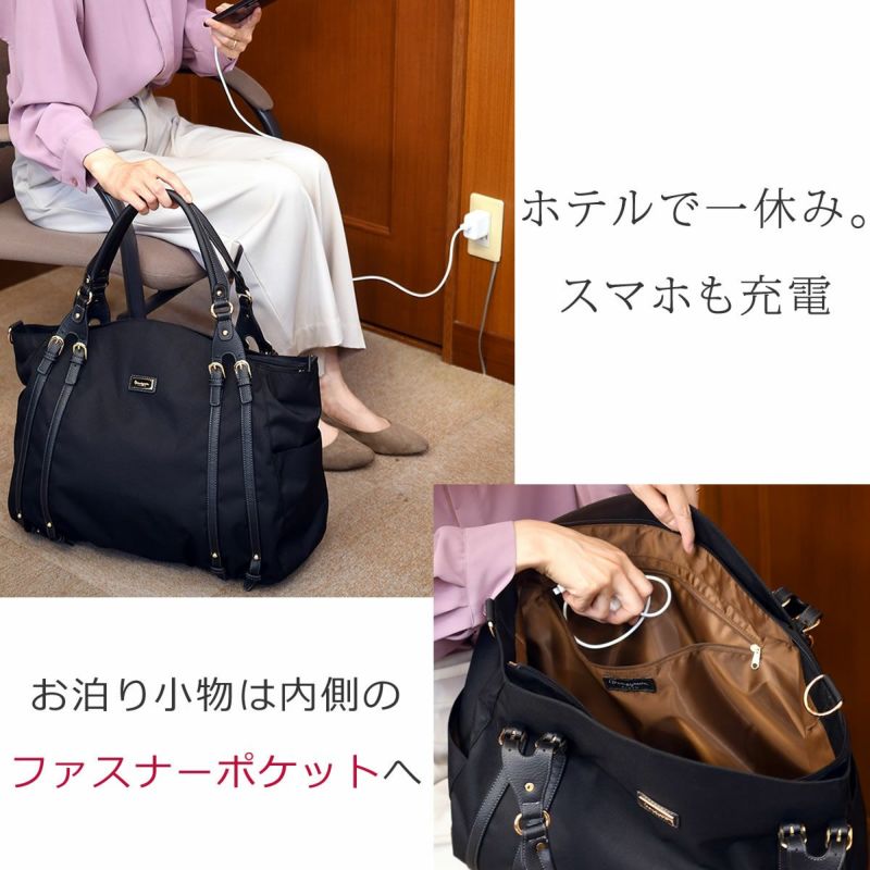 財布や貴重品が安心して持ち歩けるファスナーポケット付きのメインルーム ファスナー ポケット レディース ボストンバッグ 女性 女子 大人女子 旅行