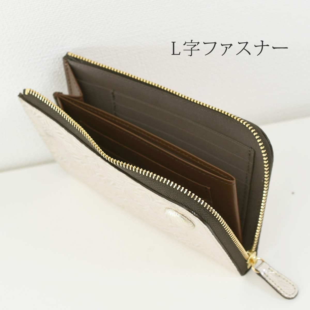 ミニ財布 レディース 人気 ブランド コンパクト スリム l字ファスナー 軽い 日本製 本革 ニュートラルグレイ1415675