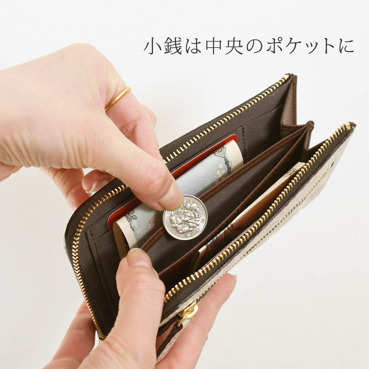 ミニ財布 レディース 人気 ブランド コンパクト スリム l字ファスナー 軽い 日本製 本革 ニュートラルグレイ1415675