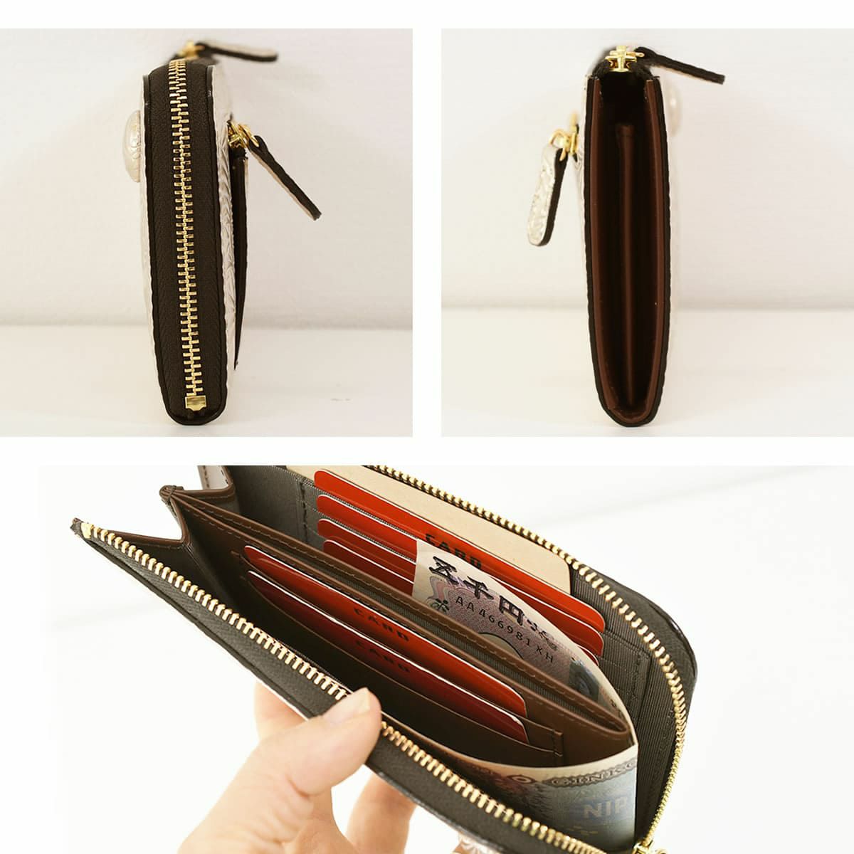 ミニ財布 レディース 人気 ブランド コンパクト スリム l字ファスナー 軽い 日本製 本革 ニュートラルグレイ1415675