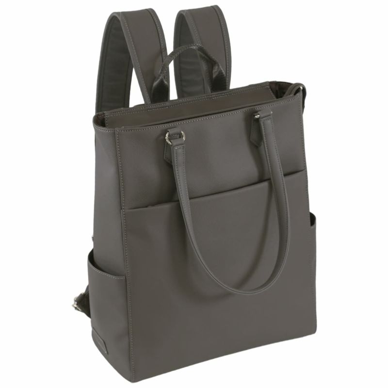 目々澤鞄 ビジネスリュック レディース 合皮 2way トート A4対応 軽量 おしゃれ きれいめ PC収納 通勤 営業 出張 自立 上品 グレー