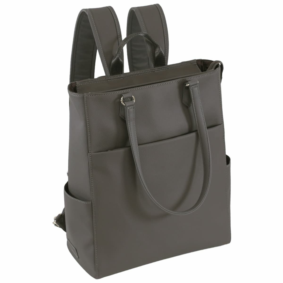 目々澤鞄 ビジネスリュック レディース 合皮 2way トート A4対応 軽量 おしゃれ きれいめ PC収納 通勤 営業 出張 自立 上品 グレー