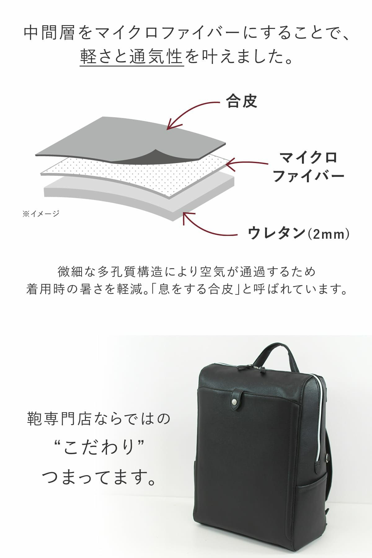 生地の中間層をマイクロファイバーにすることで軽さと通気性を叶えました